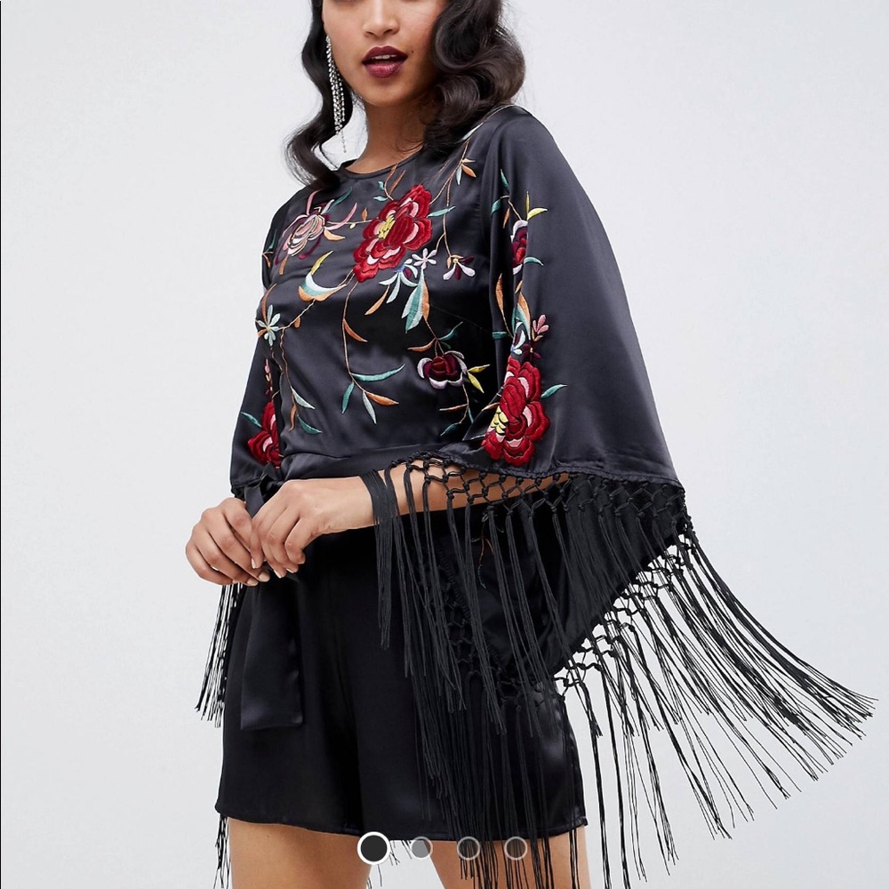 ASOS Design embroidered Fringe romper